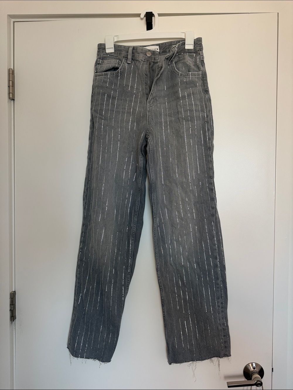 Zara Gray Beaded Straight-Leg Jeans